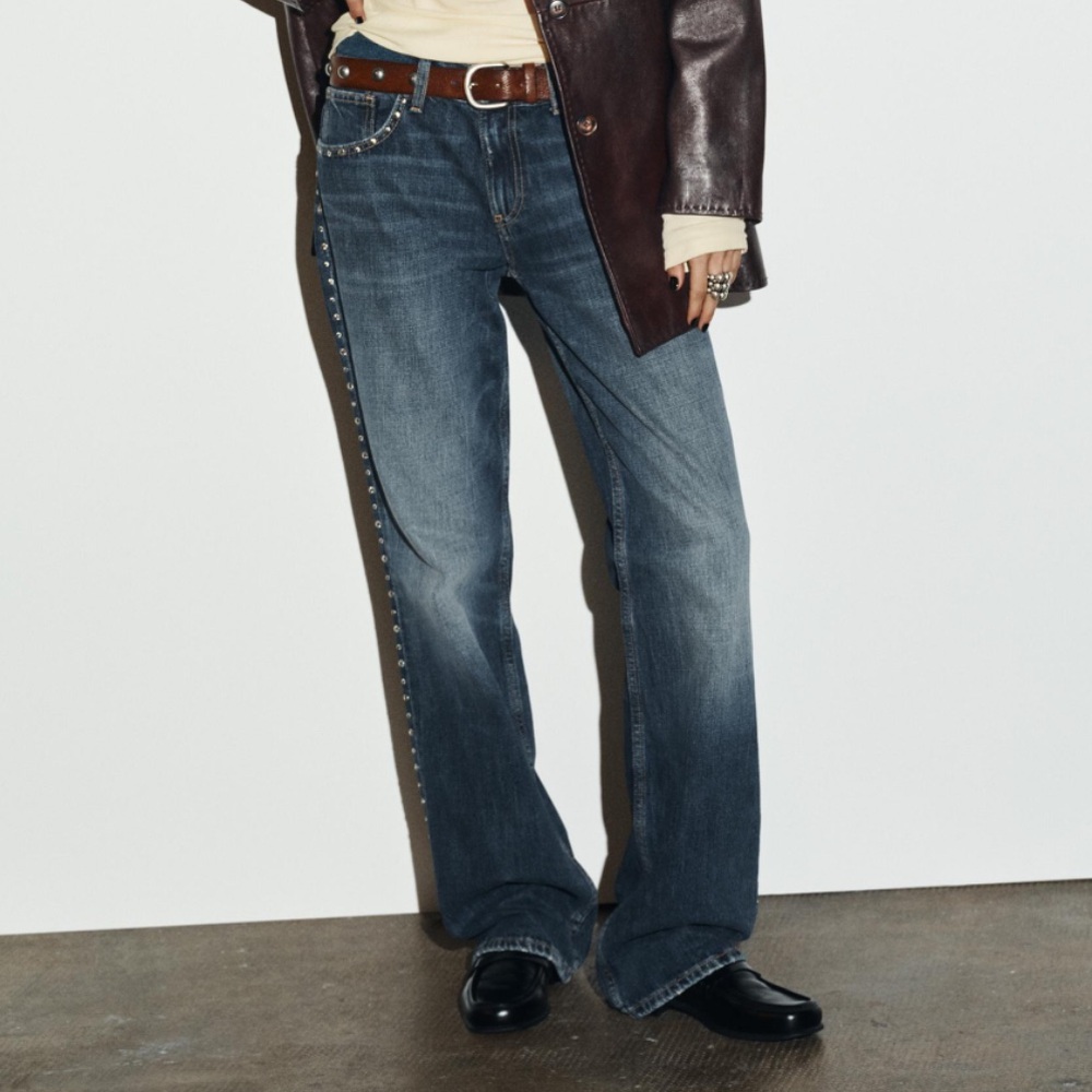 Zara dark wash studded jeans